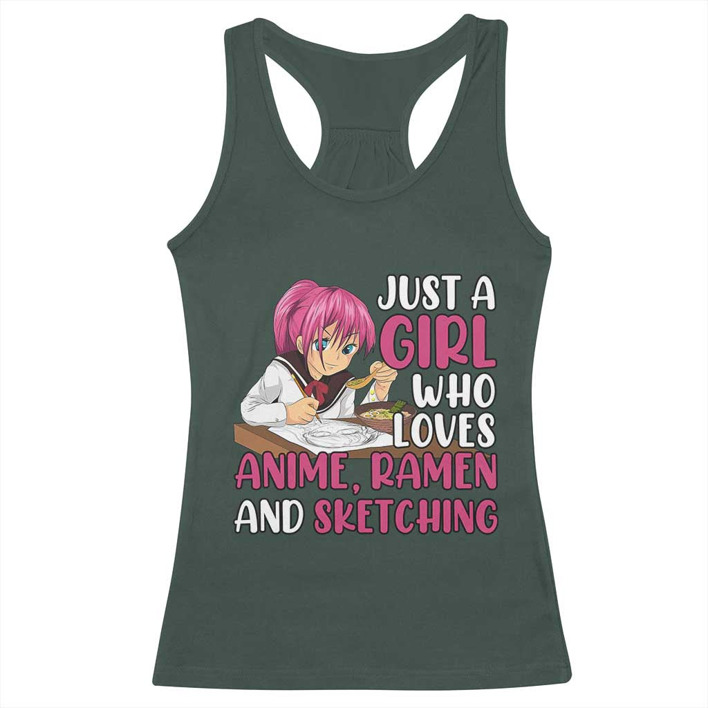 Just A Girl Who Loves Anime Ramen And Sketching Racerback Tank Top Japan Kawaii Otaku Manga Lover