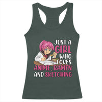 Just A Girl Who Loves Anime Ramen And Sketching Racerback Tank Top Japan Kawaii Otaku Manga Lover