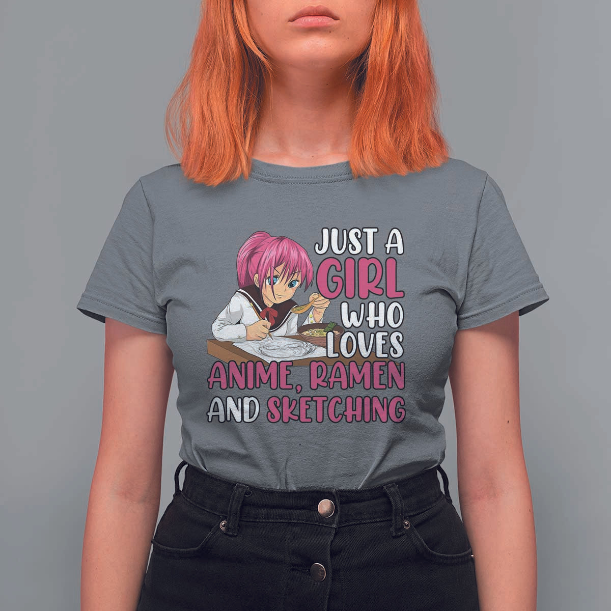 Just A Girl Who Loves Anime Ramen And Sketching T Shirt For Women Japan Kawaii Otaku Manga Lover - Wonder Print Shop