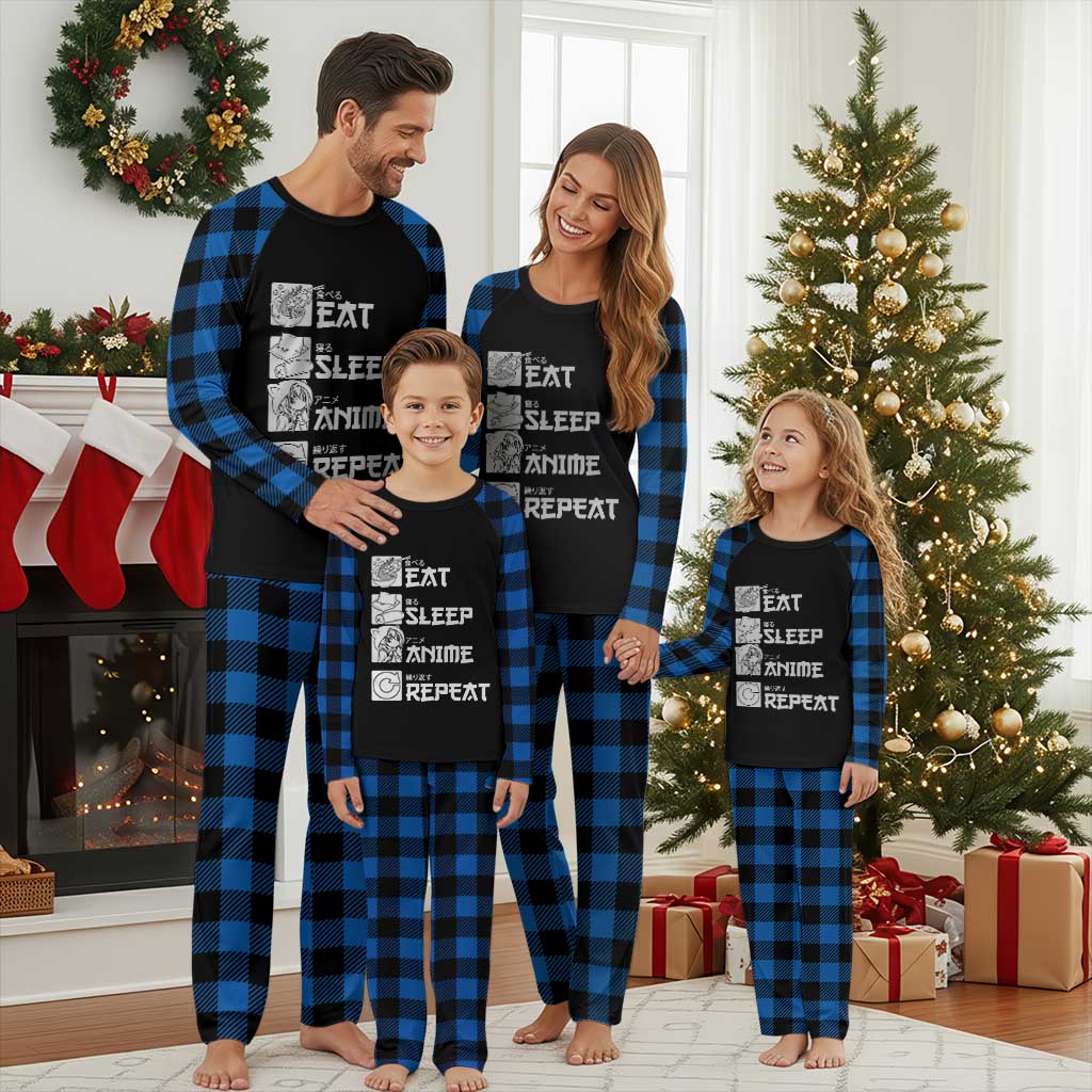 Eat Sleep Anime Repeat Plaid Pajama Set Japan Otaku Manga Lover - Wonder Print Shop