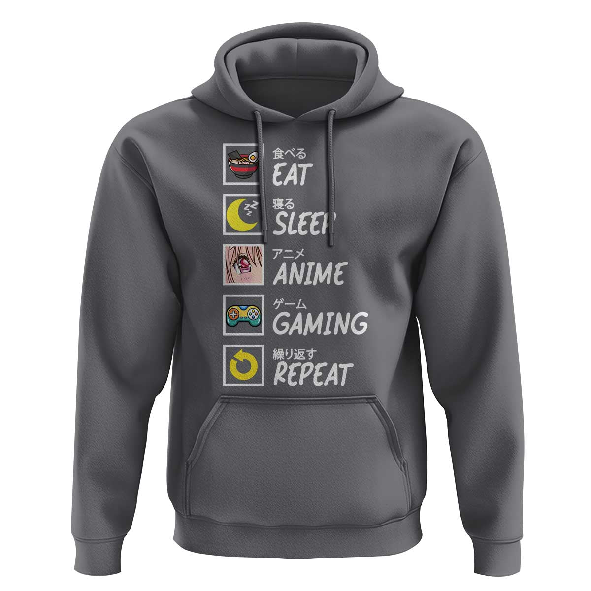 Eat Sleep Anime Gaming Repeat Hoodie Kawaii Otaku Gamer Manga Ramen Lover