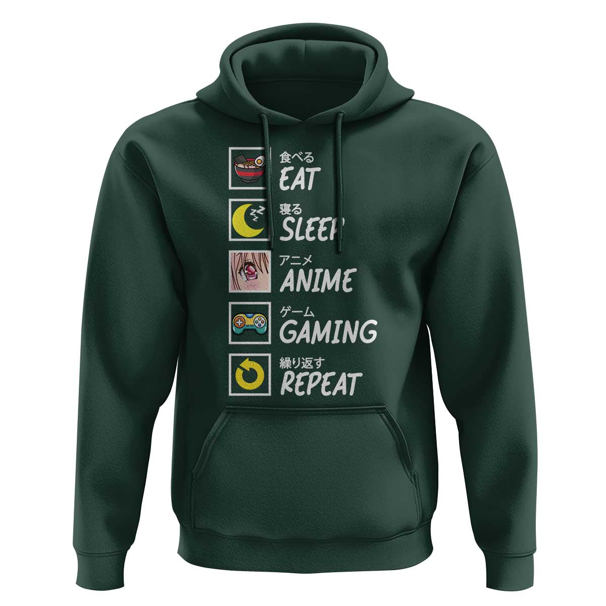 Eat Sleep Anime Gaming Repeat Hoodie Kawaii Otaku Gamer Manga Ramen Lover