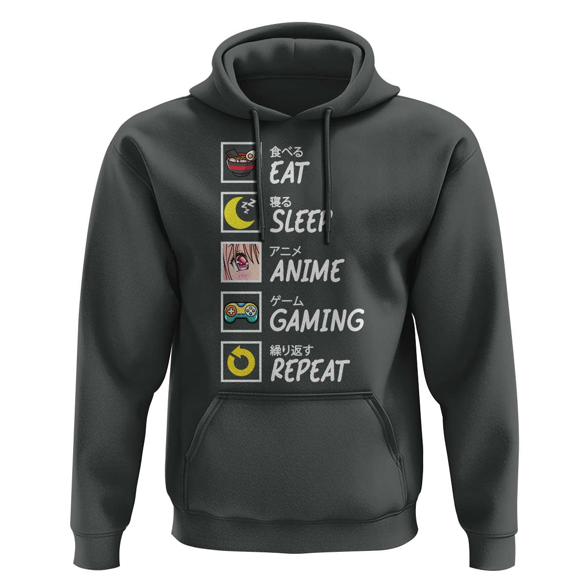 Eat Sleep Anime Gaming Repeat Hoodie Kawaii Otaku Gamer Manga Ramen Lover