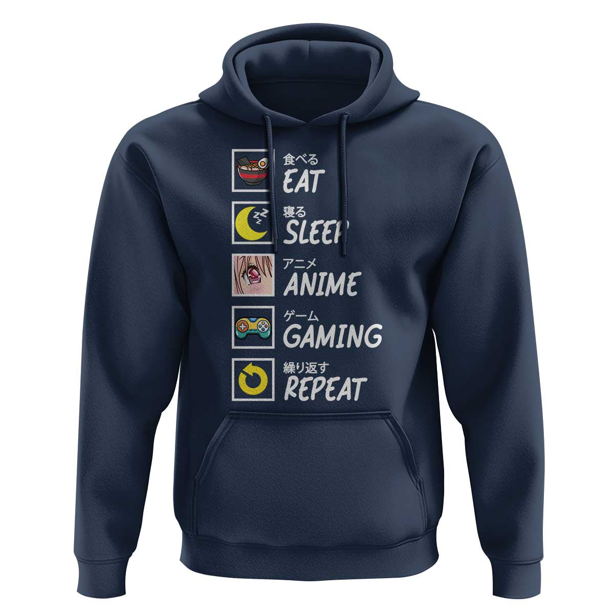 Eat Sleep Anime Gaming Repeat Hoodie Kawaii Otaku Gamer Manga Ramen Lover