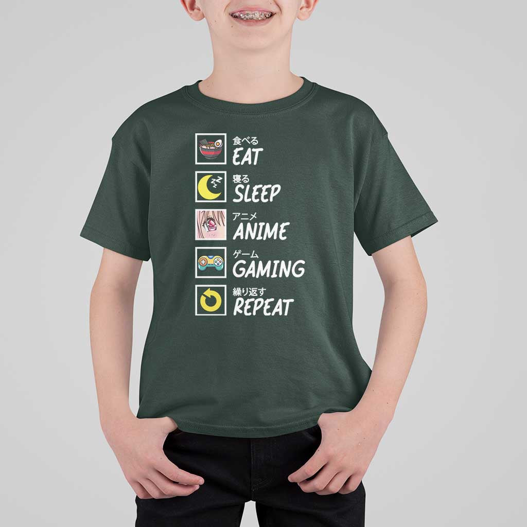 Eat Sleep Anime Gaming Repeat T Shirt For Kid Kawaii Otaku Gamer Manga Ramen Lover - Wonder Print Shop