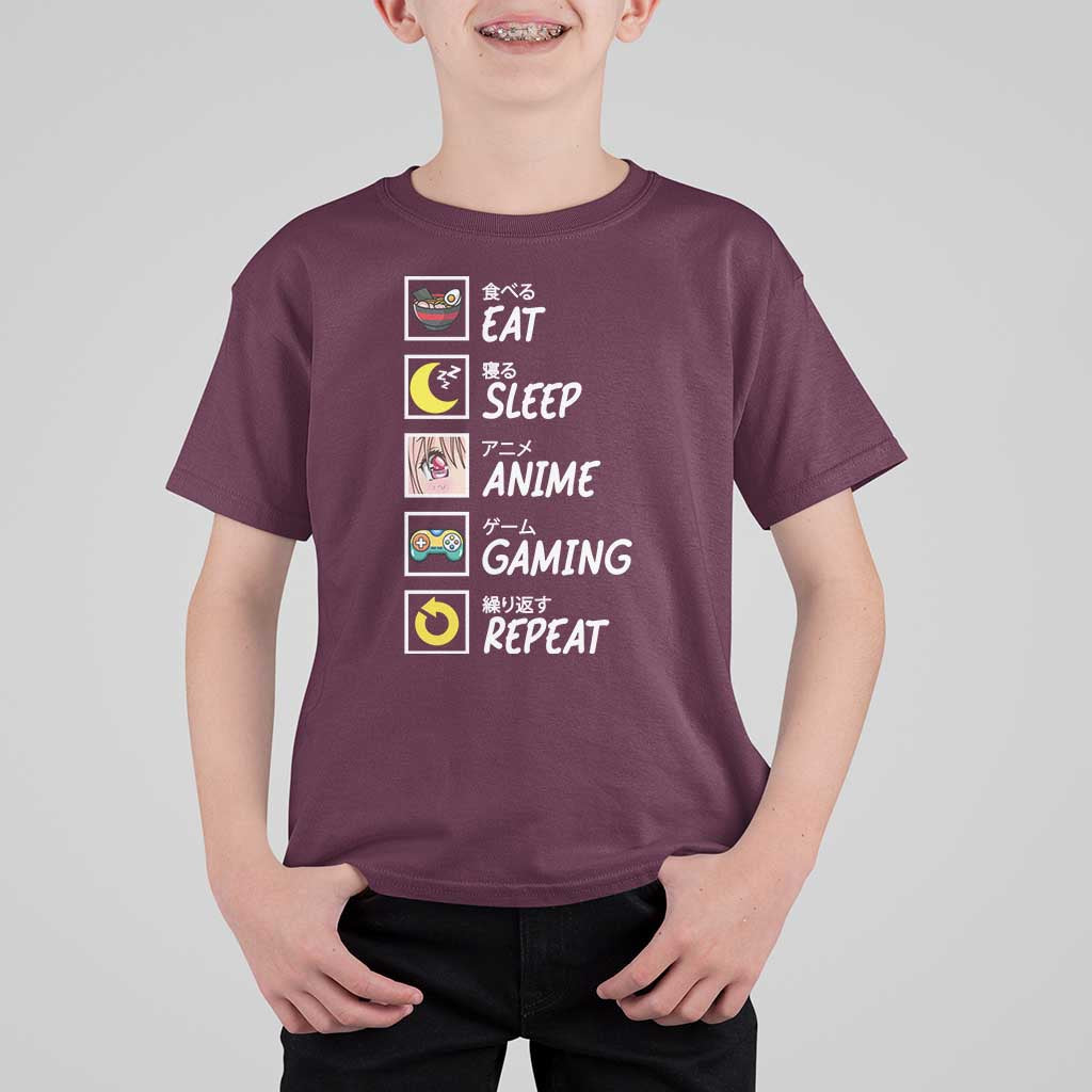 Eat Sleep Anime Gaming Repeat T Shirt For Kid Kawaii Otaku Gamer Manga Ramen Lover - Wonder Print Shop