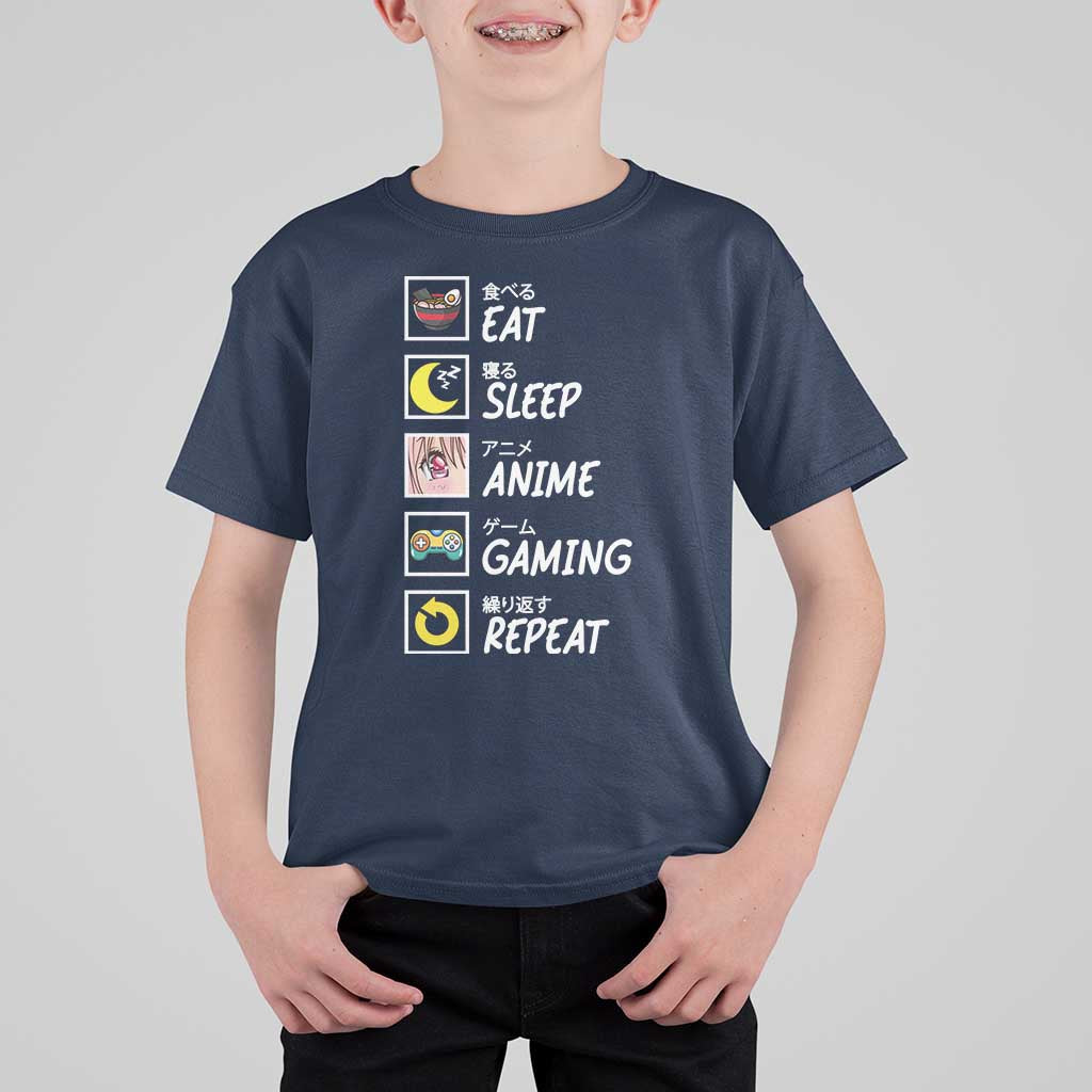 Eat Sleep Anime Gaming Repeat T Shirt For Kid Kawaii Otaku Gamer Manga Ramen Lover - Wonder Print Shop