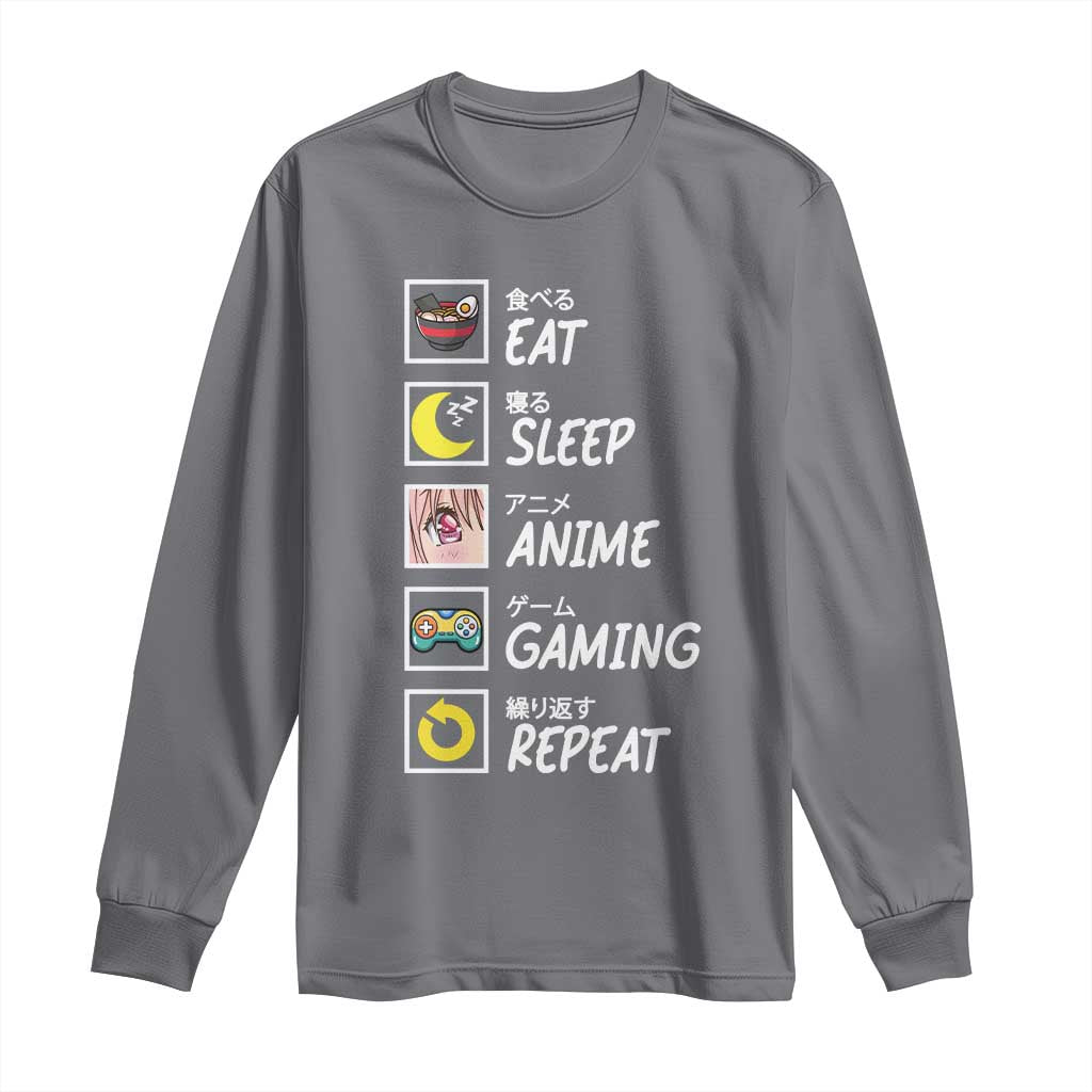 Eat Sleep Anime Gaming Repeat Long Sleeve Shirt Kawaii Otaku Gamer Manga Ramen Lover