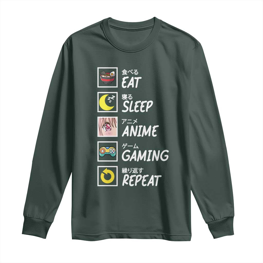 Eat Sleep Anime Gaming Repeat Long Sleeve Shirt Kawaii Otaku Gamer Manga Ramen Lover