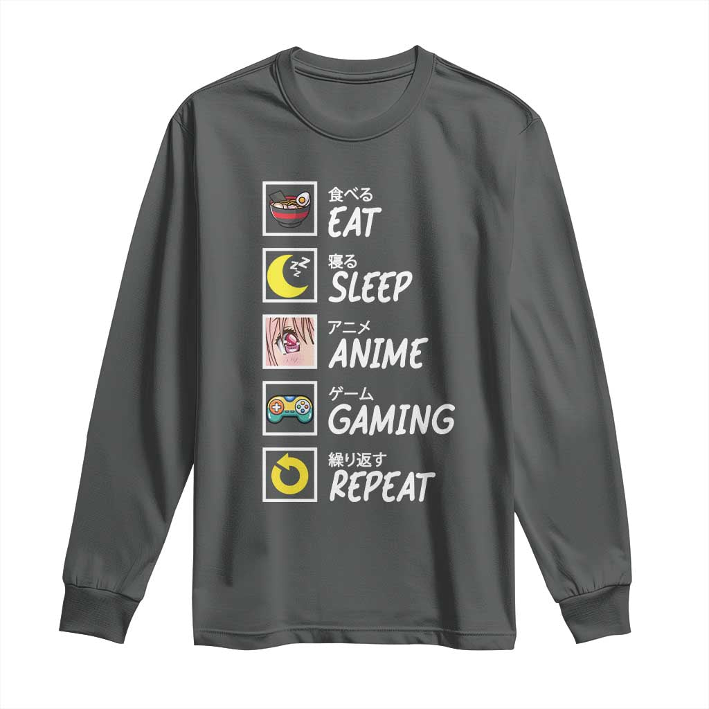 Eat Sleep Anime Gaming Repeat Long Sleeve Shirt Kawaii Otaku Gamer Manga Ramen Lover