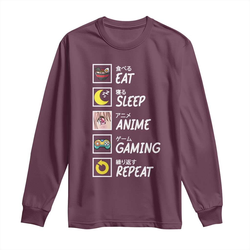Eat Sleep Anime Gaming Repeat Long Sleeve Shirt Kawaii Otaku Gamer Manga Ramen Lover