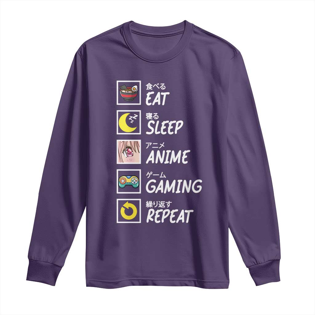 Eat Sleep Anime Gaming Repeat Long Sleeve Shirt Kawaii Otaku Gamer Manga Ramen Lover