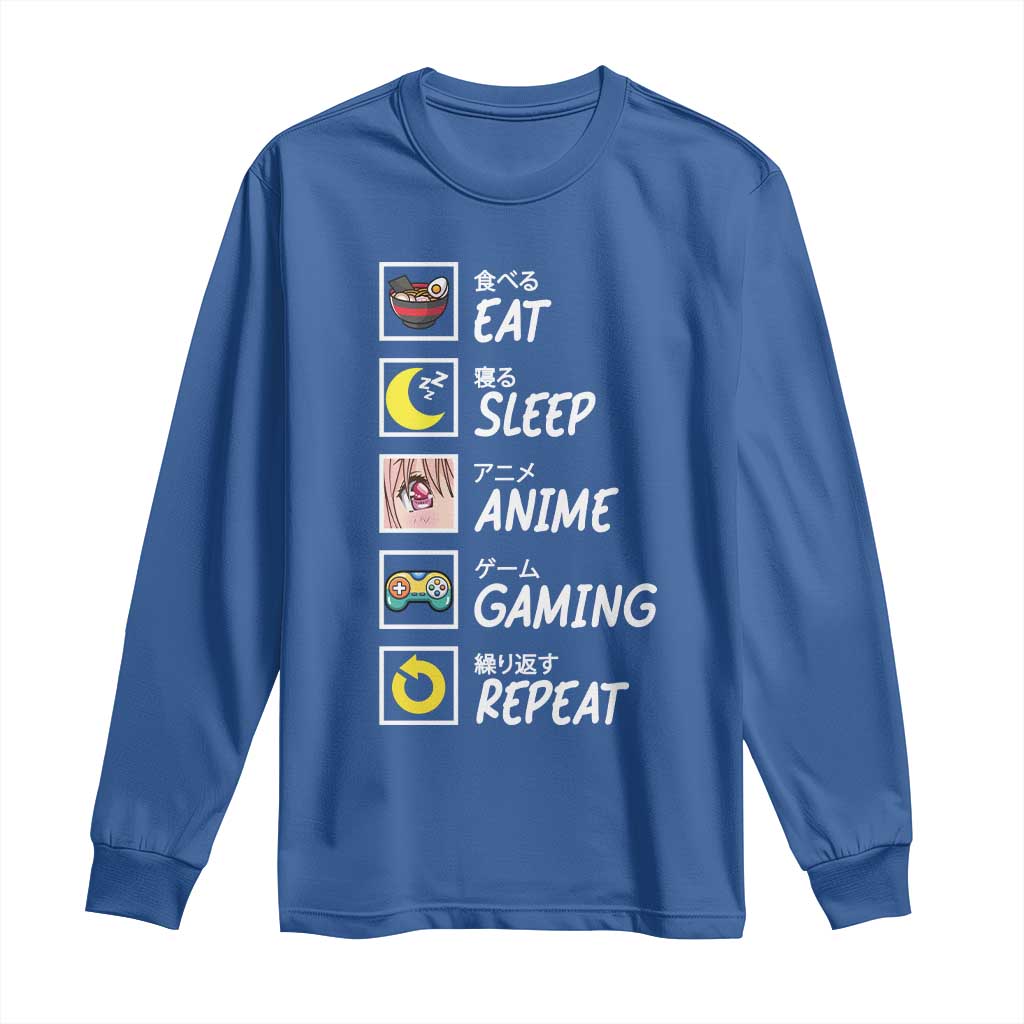 Eat Sleep Anime Gaming Repeat Long Sleeve Shirt Kawaii Otaku Gamer Manga Ramen Lover