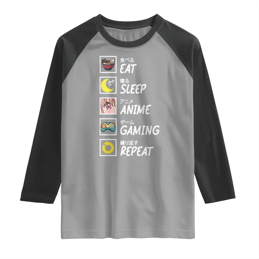 Eat Sleep Anime Gaming Repeat Raglan Shirt Kawaii Otaku Gamer Manga Ramen Lover