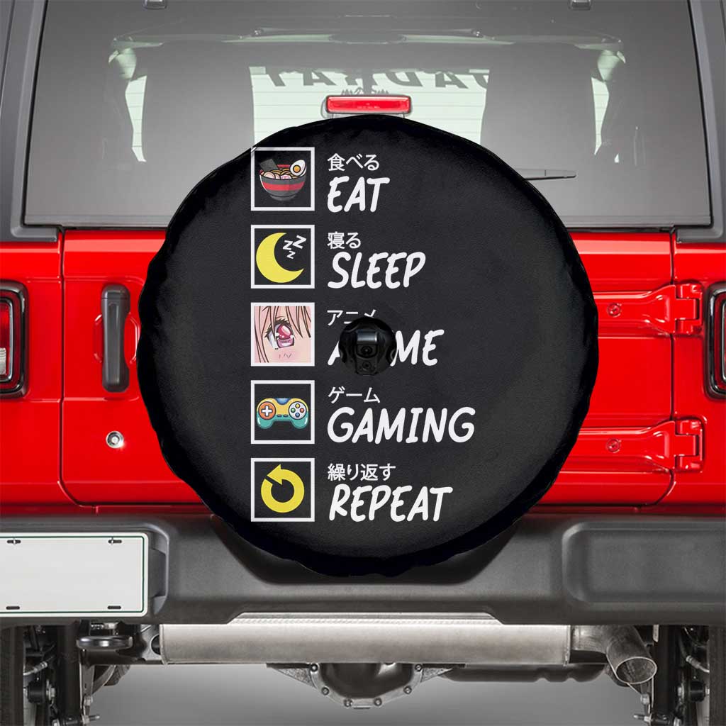 Eat Sleep Anime Gaming Repeat Spare Tire Cover Kawaii Otaku Gamer Manga Ramen Lover