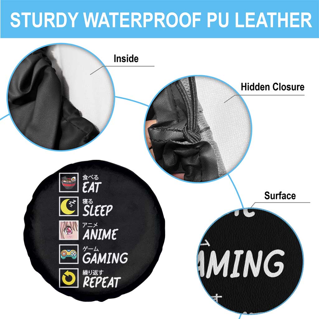 Eat Sleep Anime Gaming Repeat Spare Tire Cover Kawaii Otaku Gamer Manga Ramen Lover