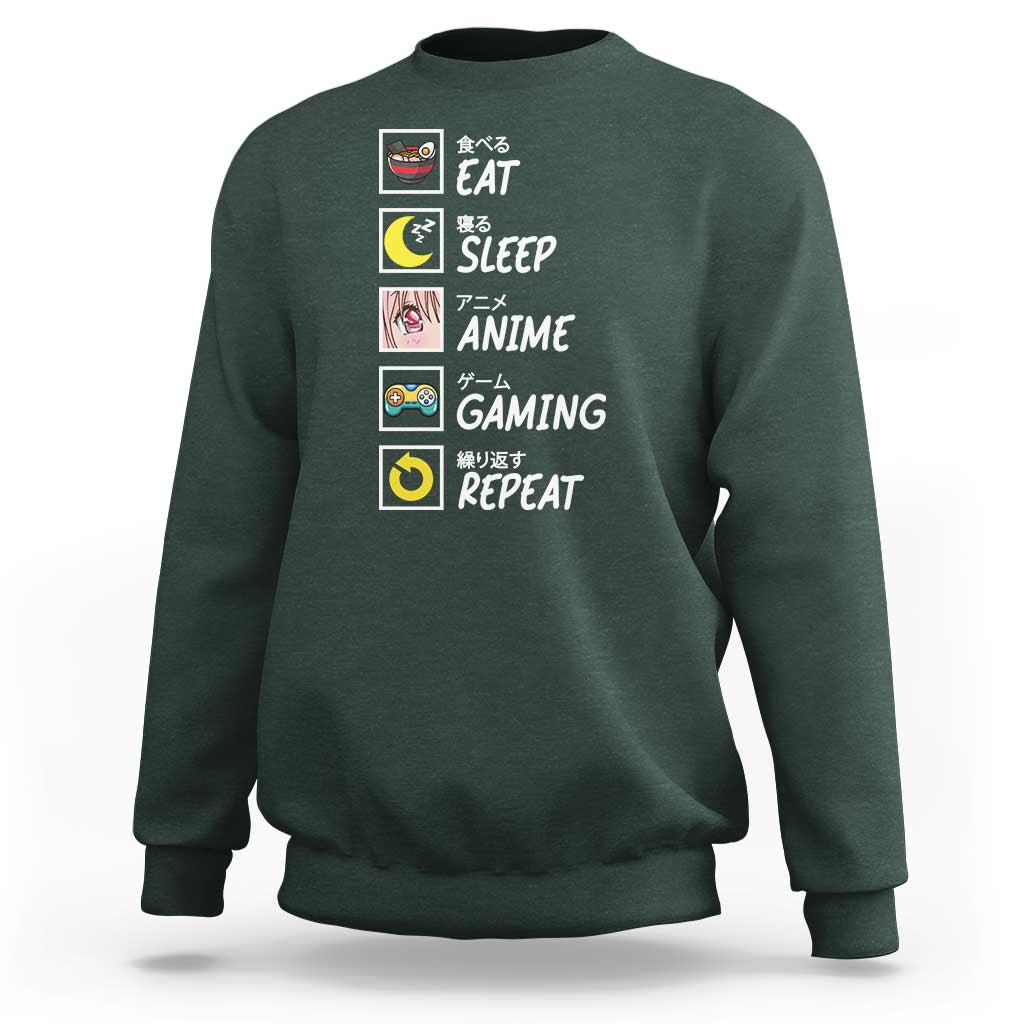 Eat Sleep Anime Gaming Repeat Sweatshirt Kawaii Otaku Gamer Manga Ramen Lover - Wonder Print Shop