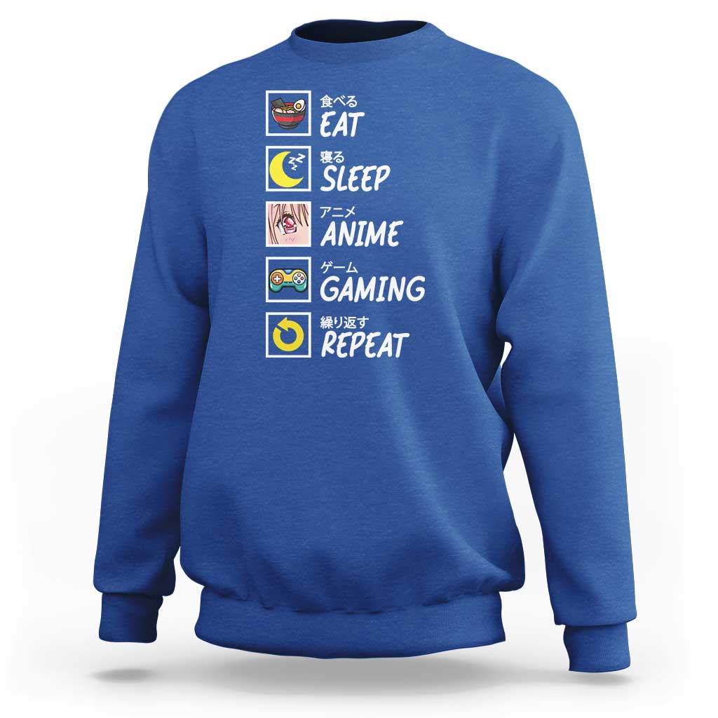 Eat Sleep Anime Gaming Repeat Sweatshirt Kawaii Otaku Gamer Manga Ramen Lover - Wonder Print Shop
