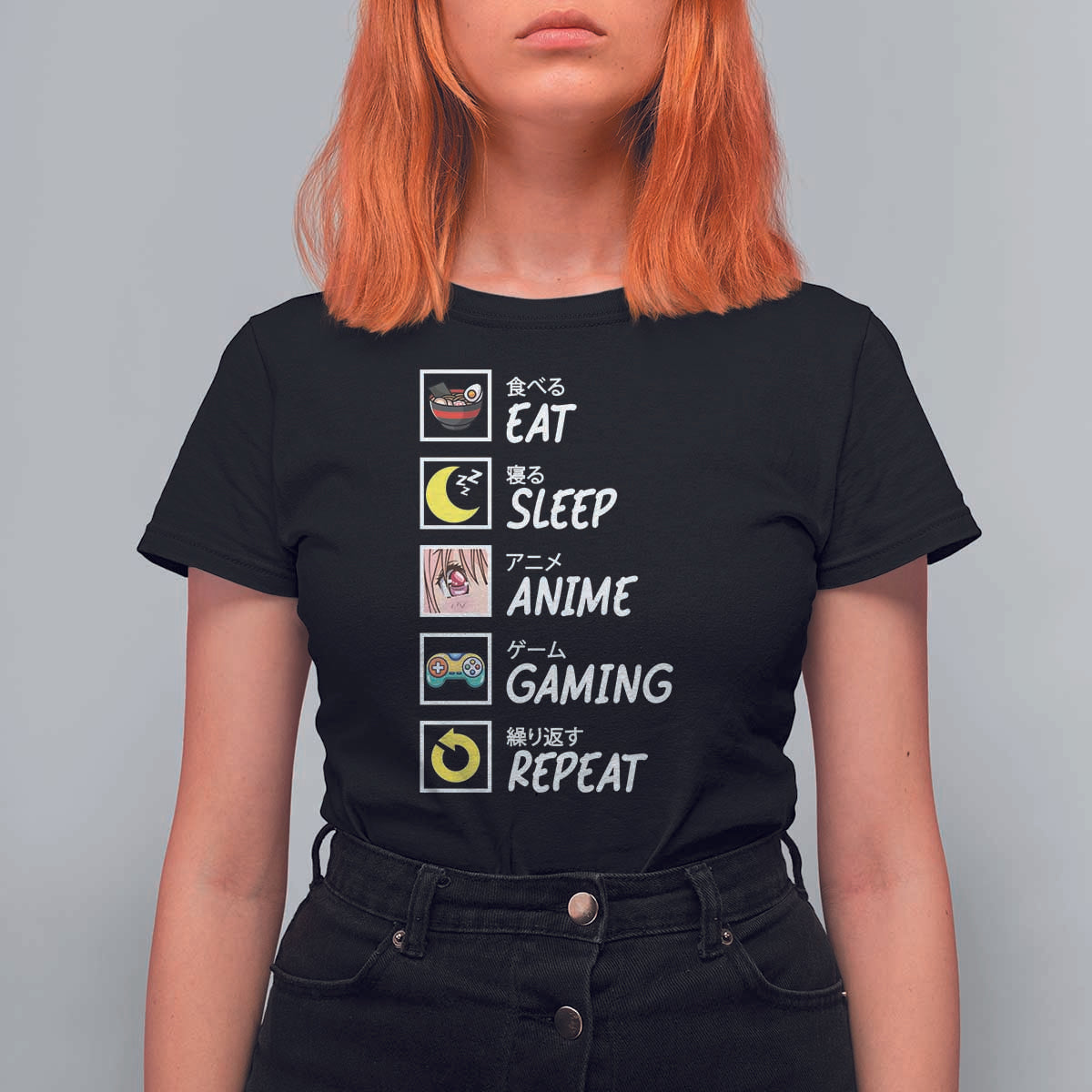 Eat Sleep Anime Gaming Repeat T Shirt For Women Kawaii Otaku Gamer Manga Ramen Lover - Wonder Print Shop