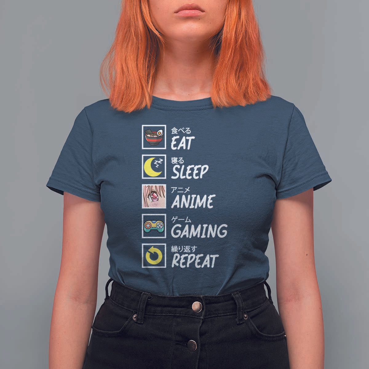 Eat Sleep Anime Gaming Repeat T Shirt For Women Kawaii Otaku Gamer Manga Ramen Lover - Wonder Print Shop