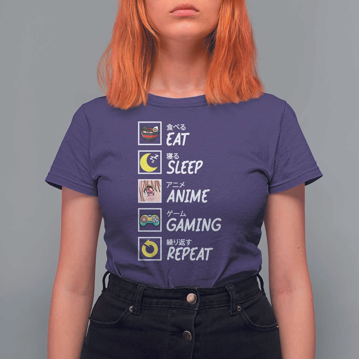 Eat Sleep Anime Gaming Repeat T Shirt For Women Kawaii Otaku Gamer Manga Ramen Lover - Wonder Print Shop