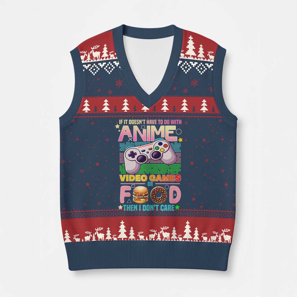 Anime Video Games Food V-Neck Knit Sweater Vest Japan Kawaii Gamer Otaku Aesthetic - Wonder Print Shop