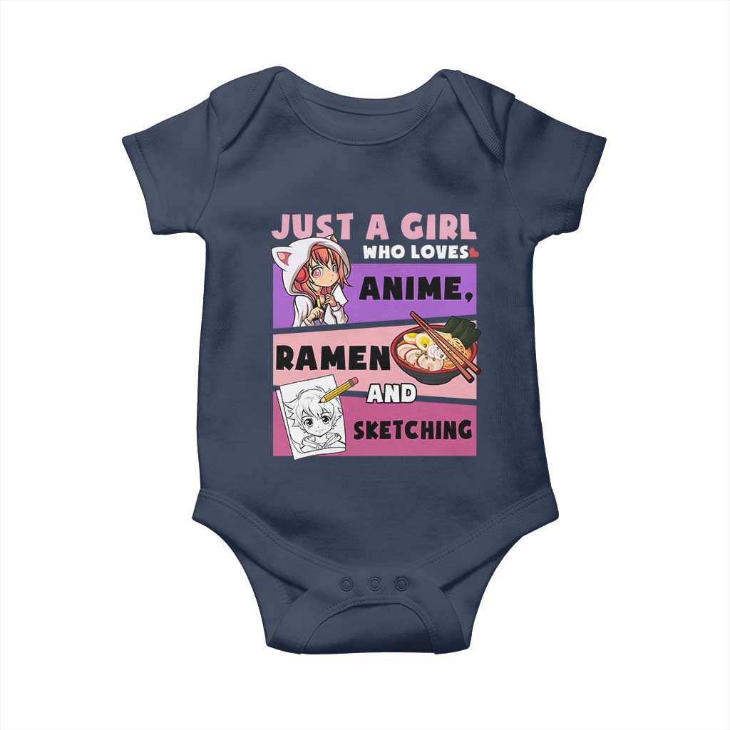 Just A Girl Who Loves Anime Ramen And Sketching Baby Onesie Cute Japan Kawaii Otaku Manga Lover