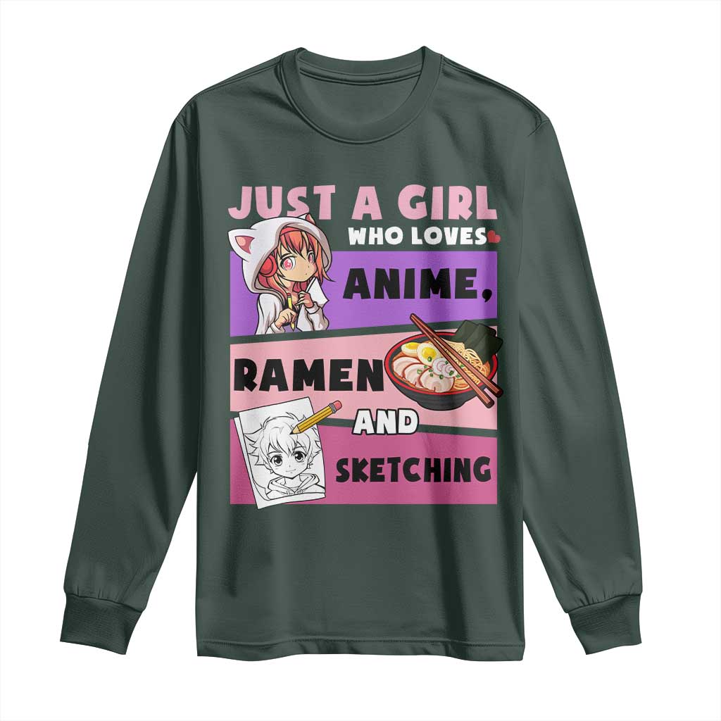 Just A Girl Who Loves Anime Ramen And Sketching Long Sleeve Shirt Cute Japan Kawaii Otaku Manga Lover