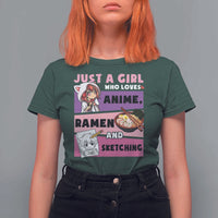 Just A Girl Who Loves Anime Ramen And Sketching T Shirt For Women Cute Japan Kawaii Otaku Manga Lover - Wonder Print Shop