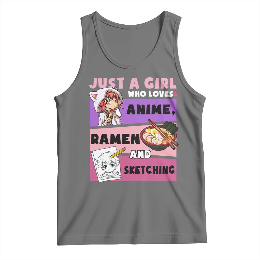 Just A Girl Who Loves Anime Ramen And Sketching Tank Top Cute Japan Kawaii Otaku Manga Lover