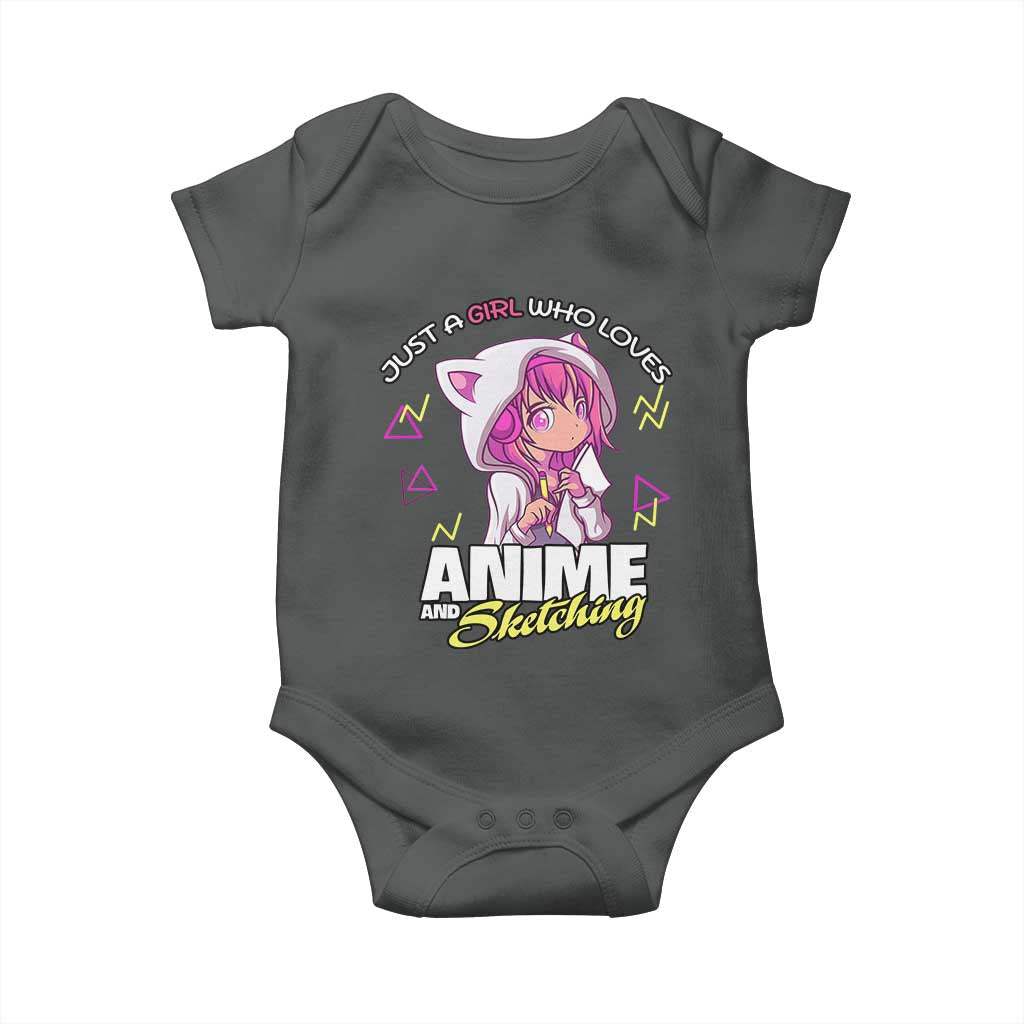 Just A Girl Who Loves Anime and Sketching Baby Onesie Japan Kawaii Otaku Manga Lover