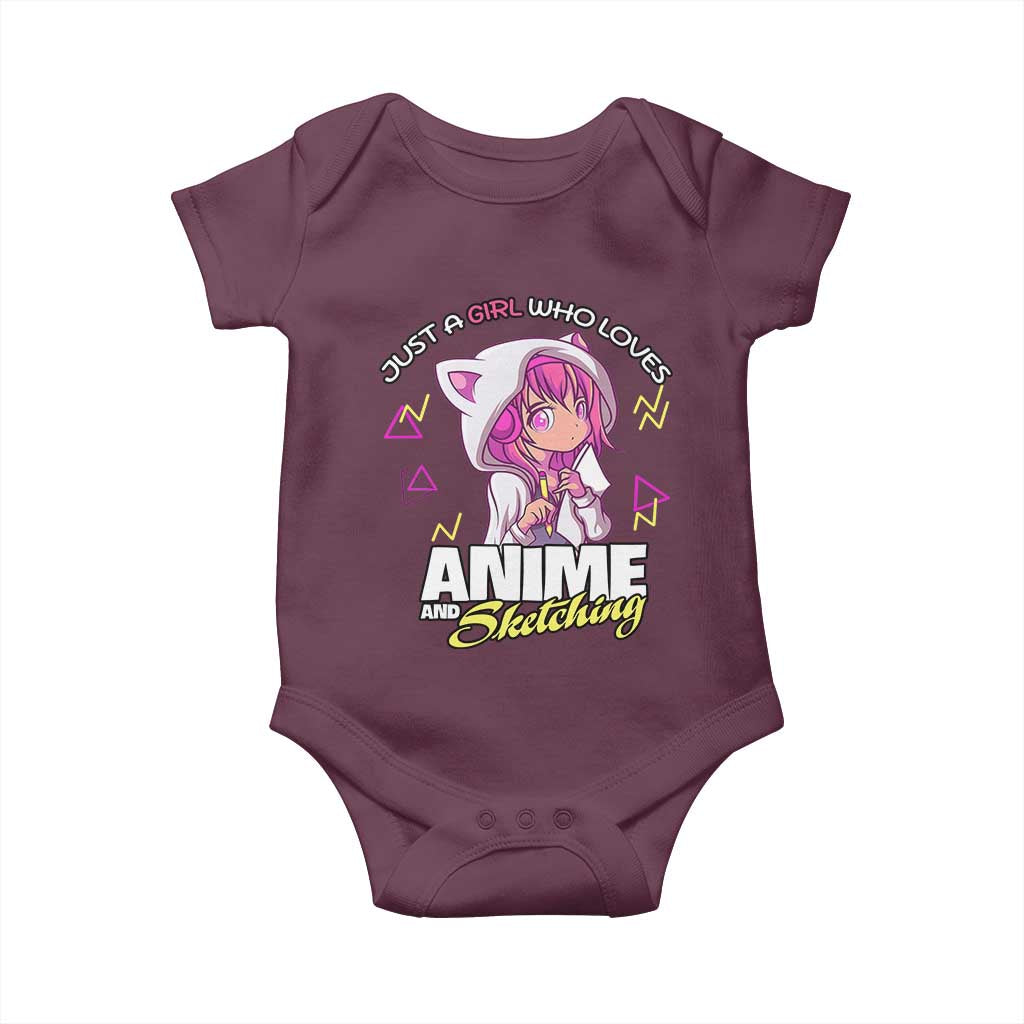 Just A Girl Who Loves Anime and Sketching Baby Onesie Japan Kawaii Otaku Manga Lover