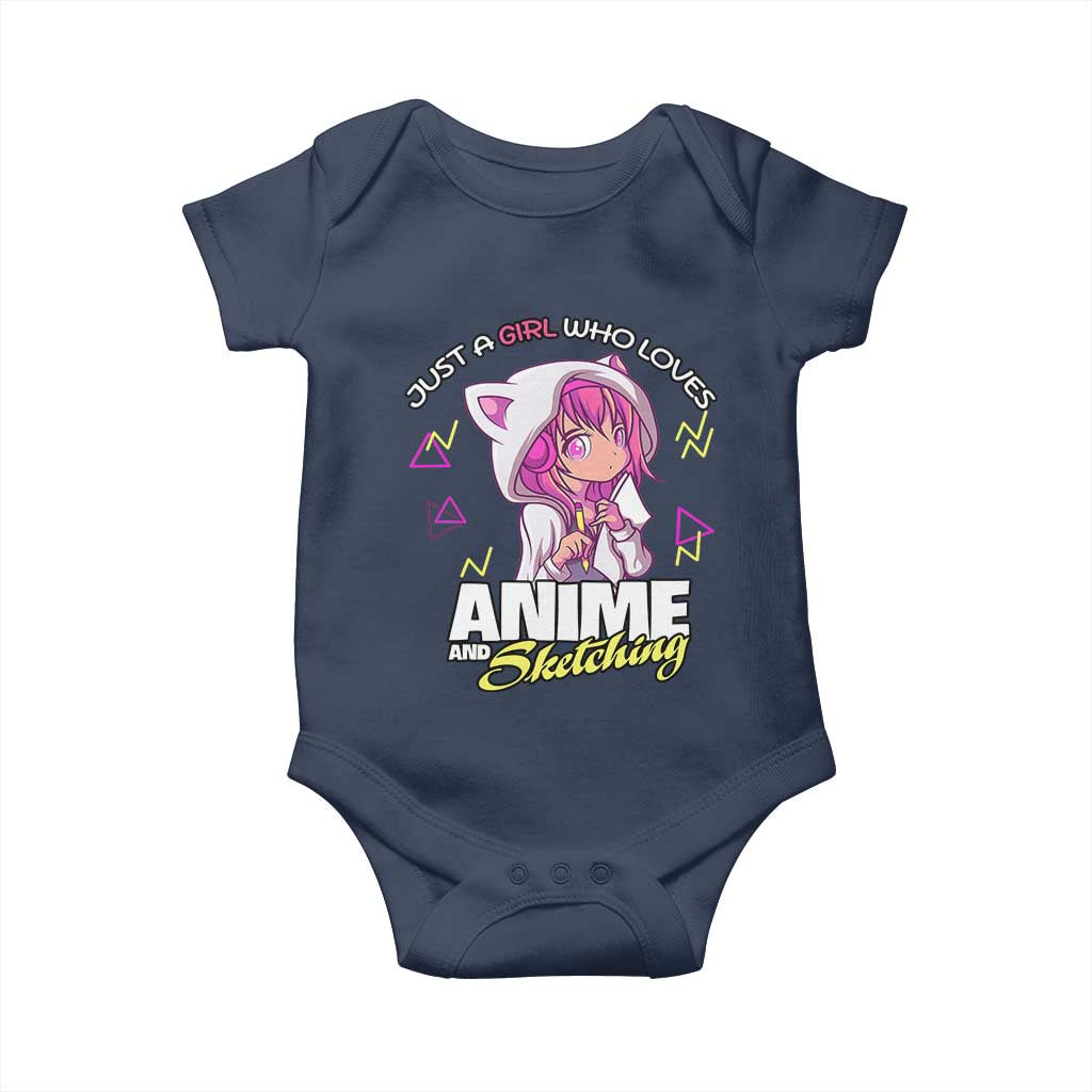 Just A Girl Who Loves Anime and Sketching Baby Onesie Japan Kawaii Otaku Manga Lover