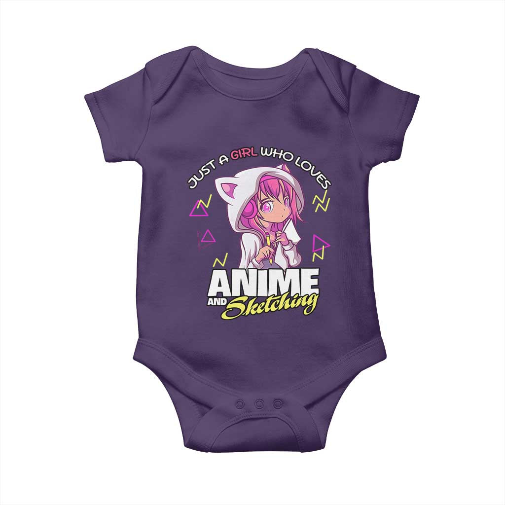 Just A Girl Who Loves Anime and Sketching Baby Onesie Japan Kawaii Otaku Manga Lover