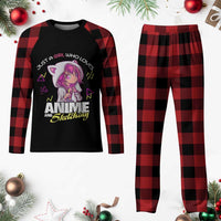 Just A Girl Who Loves Anime and Sketching Plaid Pajama Set Japan Kawaii Otaku Manga Lover - Wonder Print Shop