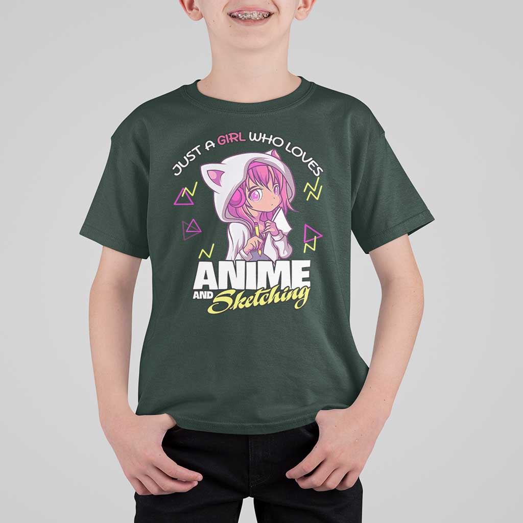 Just A Girl Who Loves Anime and Sketching T Shirt For Kid Japan Kawaii Otaku Manga Lover - Wonder Print Shop