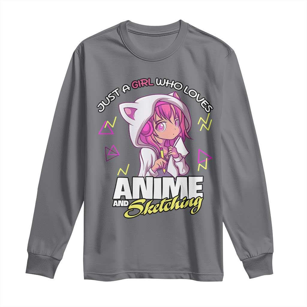 Just A Girl Who Loves Anime and Sketching Long Sleeve Shirt Japan Kawaii Otaku Manga Lover