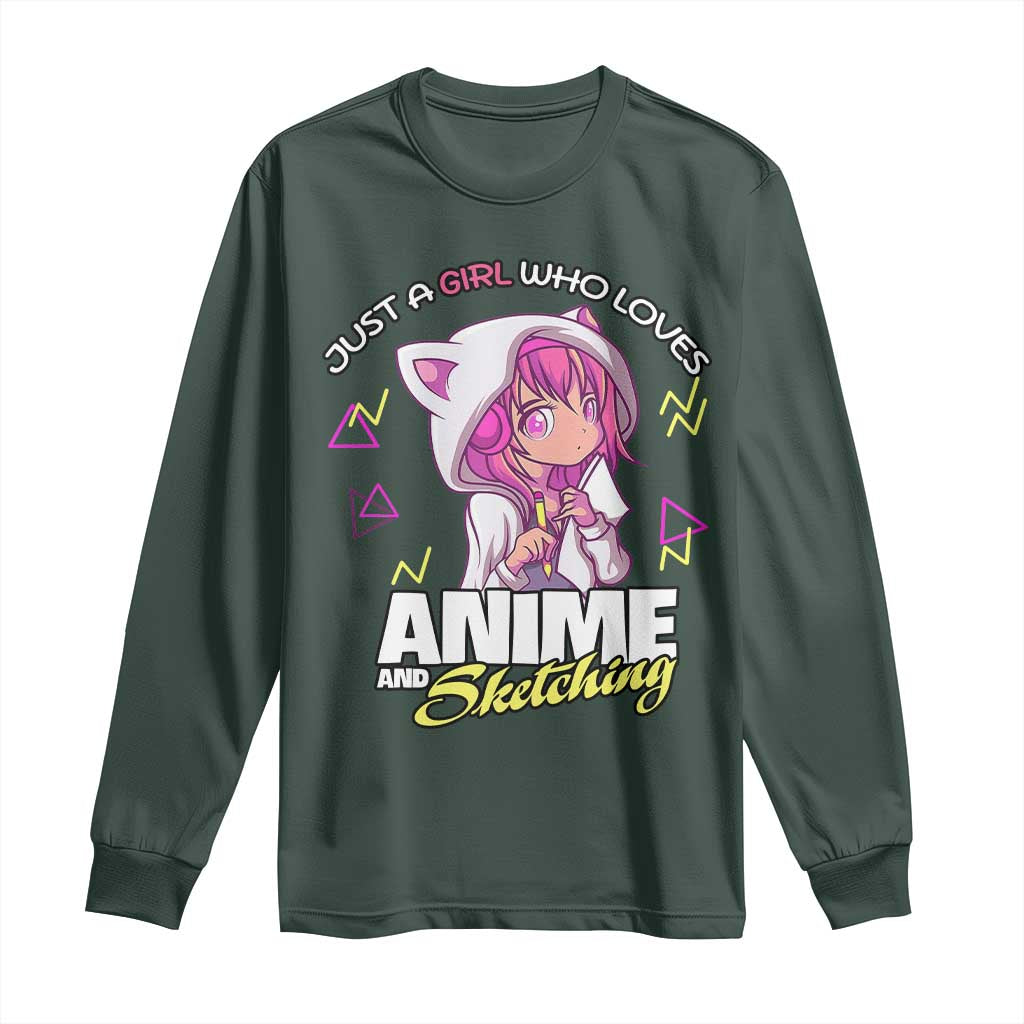 Just A Girl Who Loves Anime and Sketching Long Sleeve Shirt Japan Kawaii Otaku Manga Lover