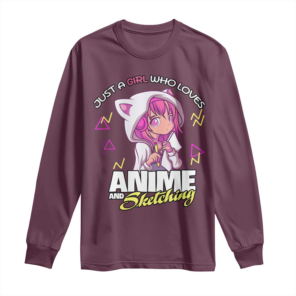Just A Girl Who Loves Anime and Sketching Long Sleeve Shirt Japan Kawaii Otaku Manga Lover