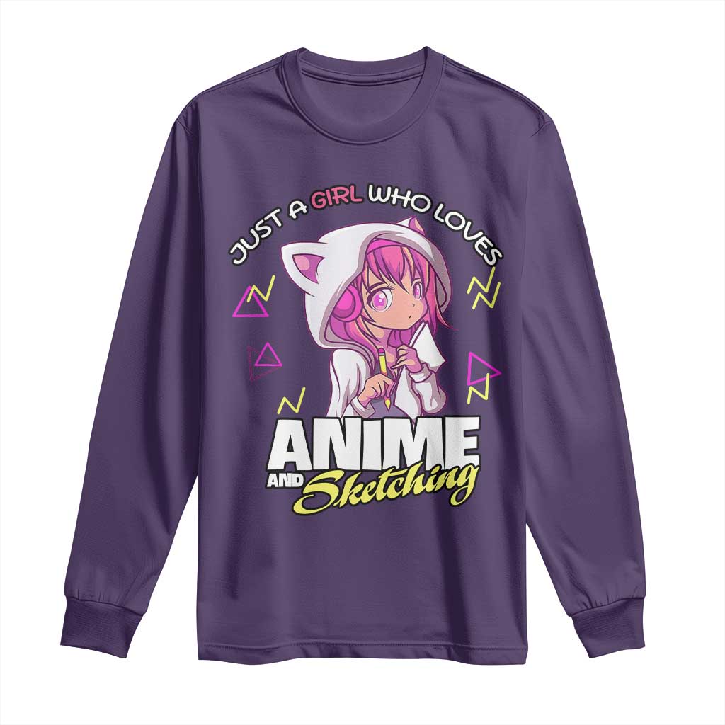 Just A Girl Who Loves Anime and Sketching Long Sleeve Shirt Japan Kawaii Otaku Manga Lover