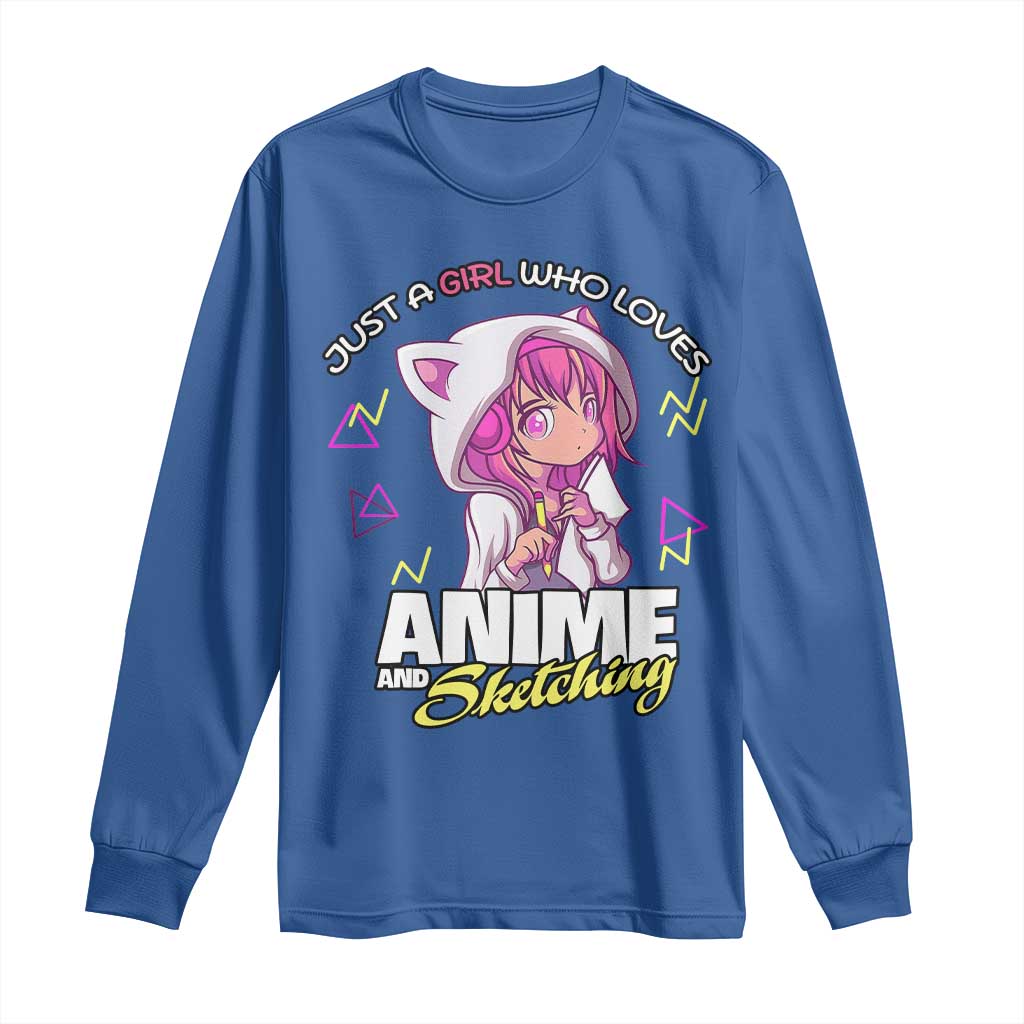 Just A Girl Who Loves Anime and Sketching Long Sleeve Shirt Japan Kawaii Otaku Manga Lover