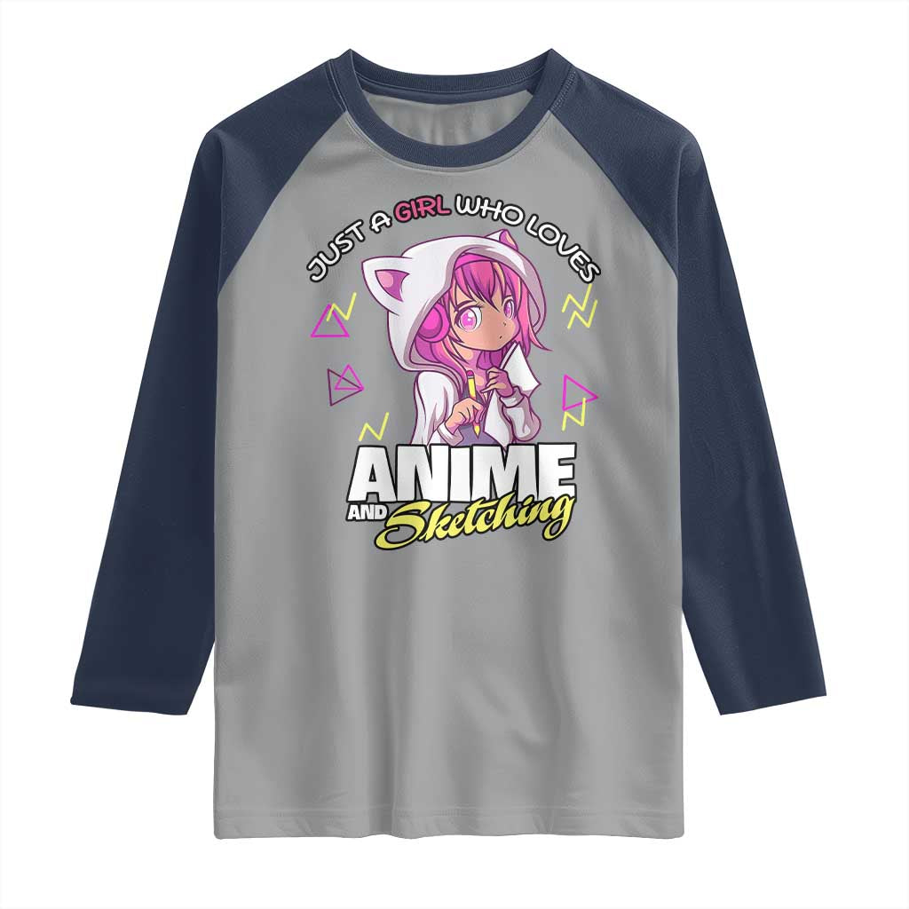 Just A Girl Who Loves Anime and Sketching Raglan Shirt Japan Kawaii Otaku Manga Lover
