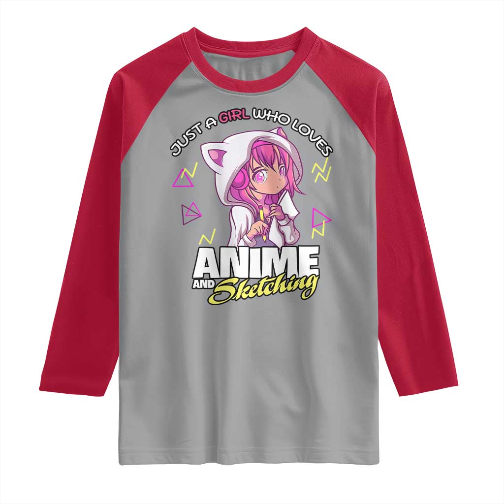 Just A Girl Who Loves Anime and Sketching Raglan Shirt Japan Kawaii Otaku Manga Lover