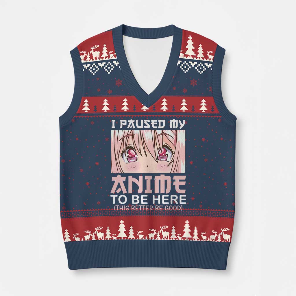 Japan Anime Manga Otaku V-Neck Knit Sweater Vest I Paused My Anime To Be Here Kawaii Girls - Wonder Print Shop