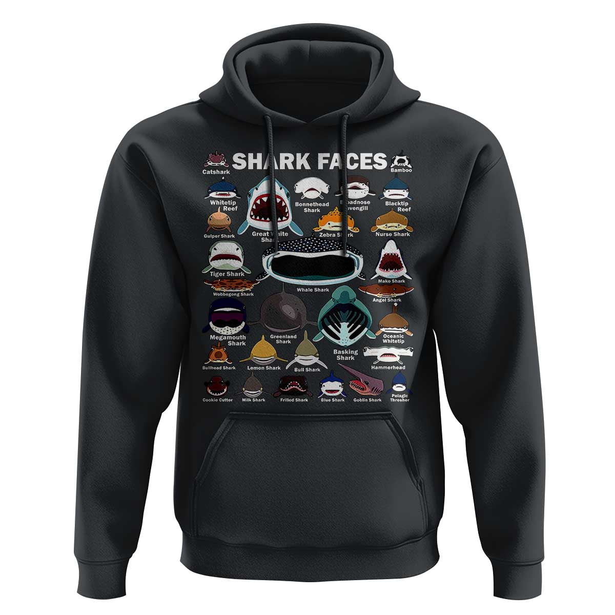 Shark Faces Hoodie Type Of Sharks Identification Marine Biology