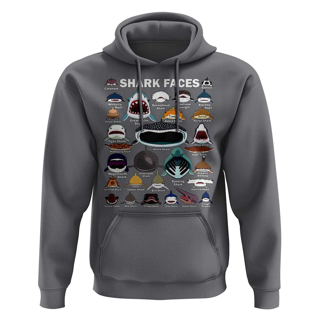 Shark Faces Hoodie Type Of Sharks Identification Marine Biology