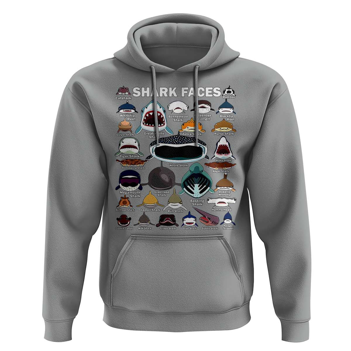 Shark Faces Hoodie Type Of Sharks Identification Marine Biology