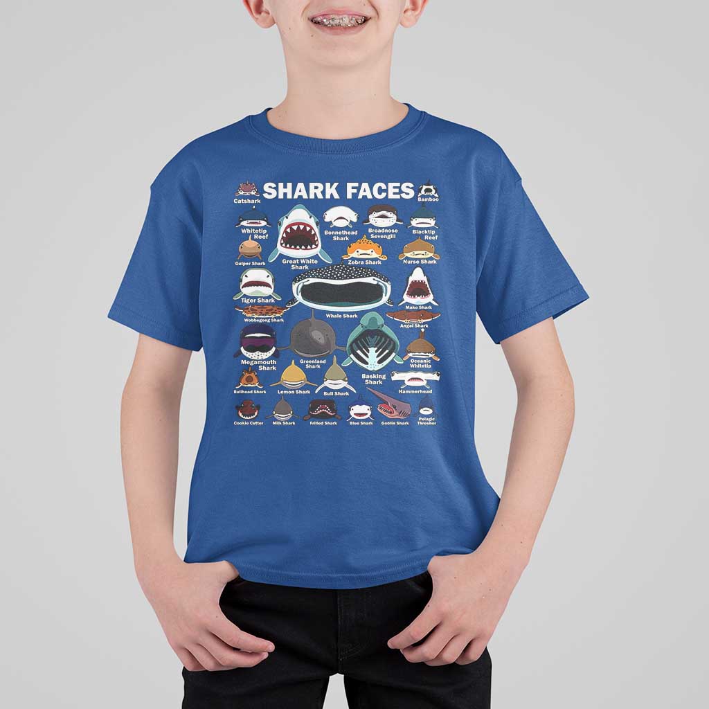 Shark Faces T Shirt For Kid Type Of Sharks Identification Marine Biology - Wonder Print Shop