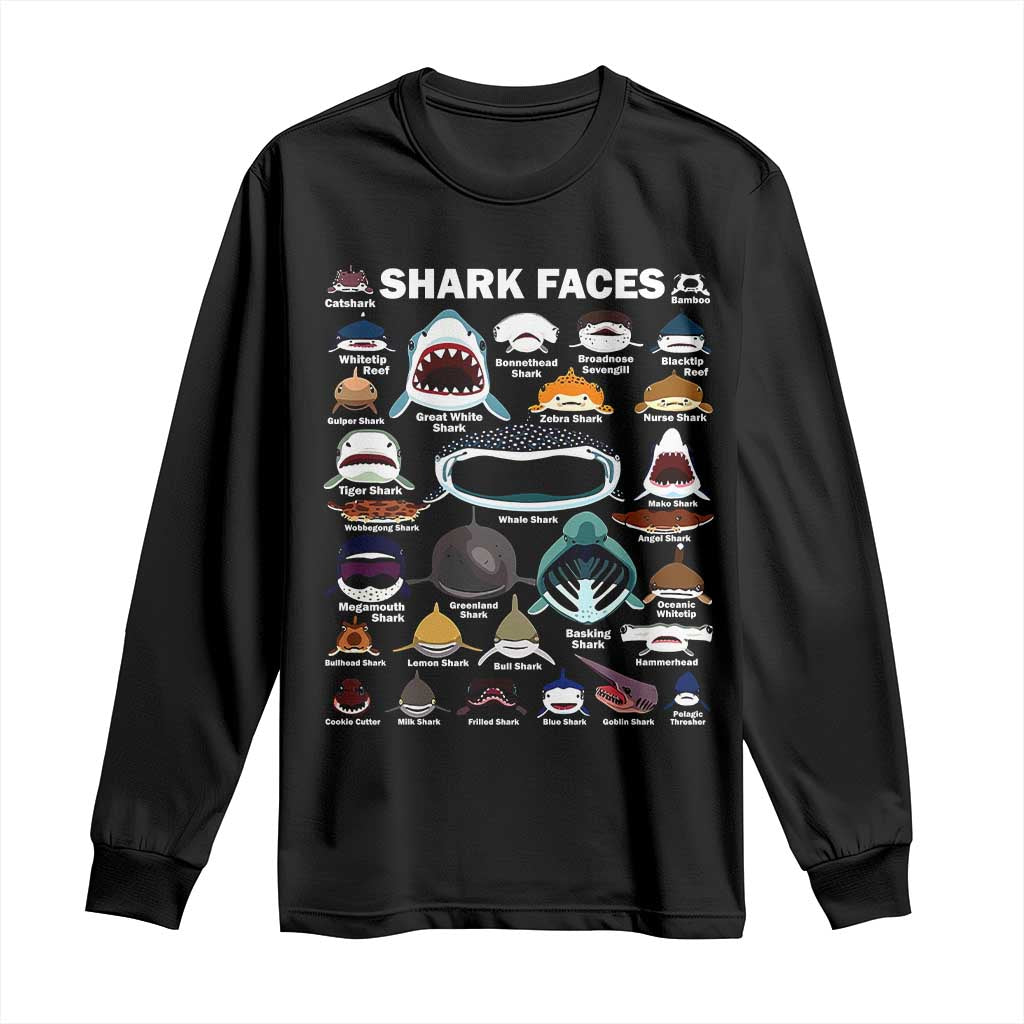 Shark Faces Long Sleeve Shirt Type Of Sharks Identification Marine Biology