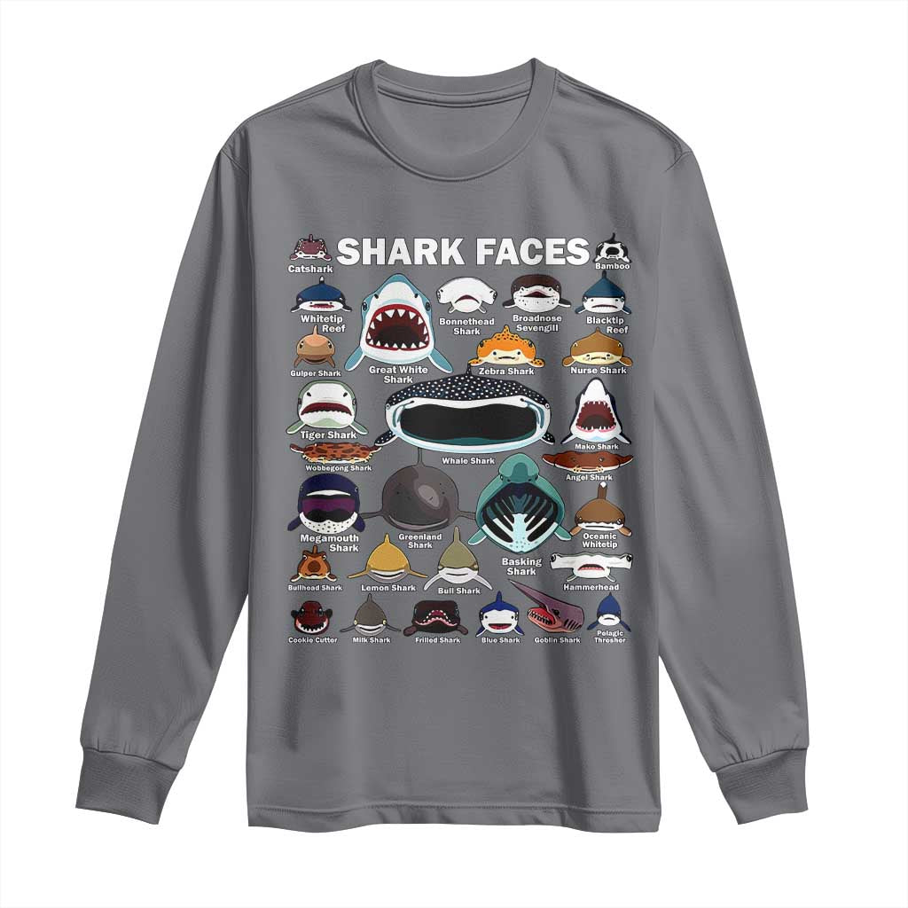 Shark Faces Long Sleeve Shirt Type Of Sharks Identification Marine Biology